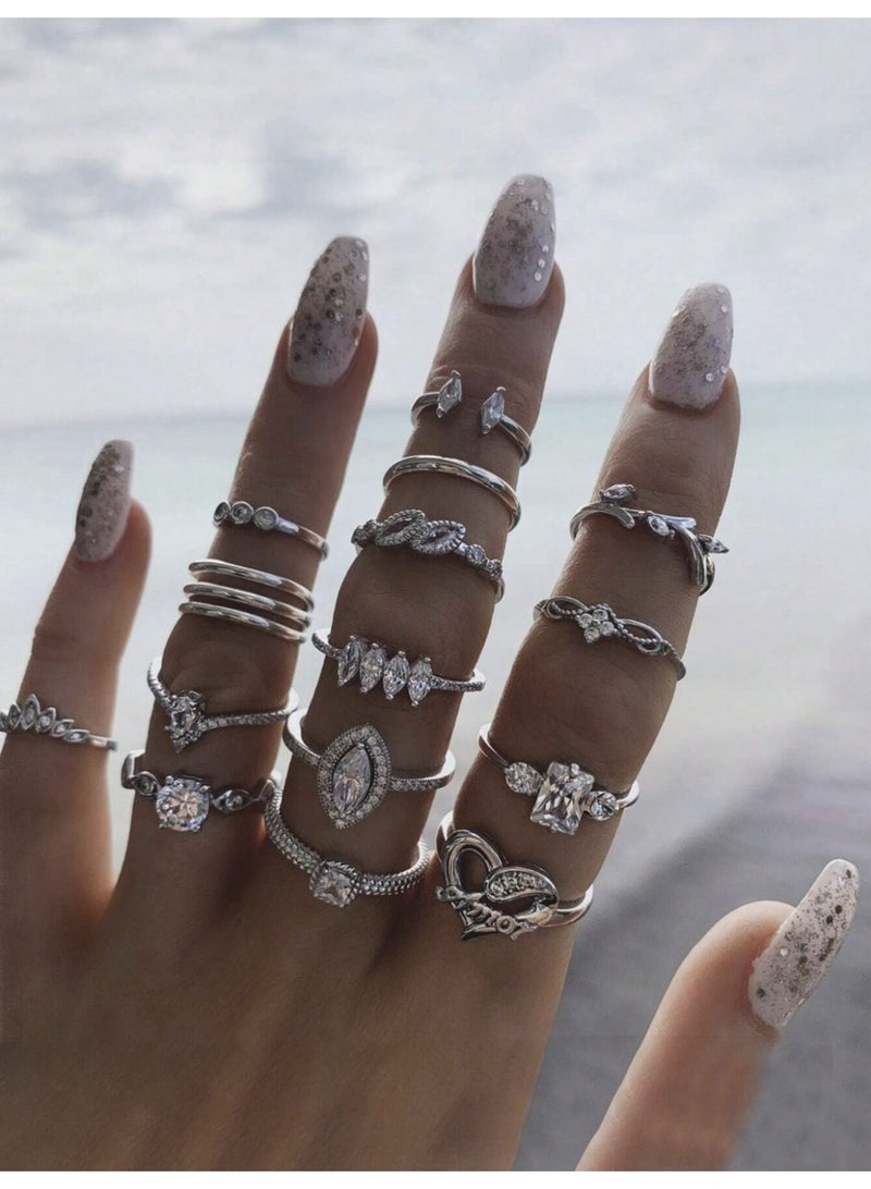 ڤيا مجموعة خواتم نسائية مفتوحة بتصميم قلب – 15 قطعة - Image 1